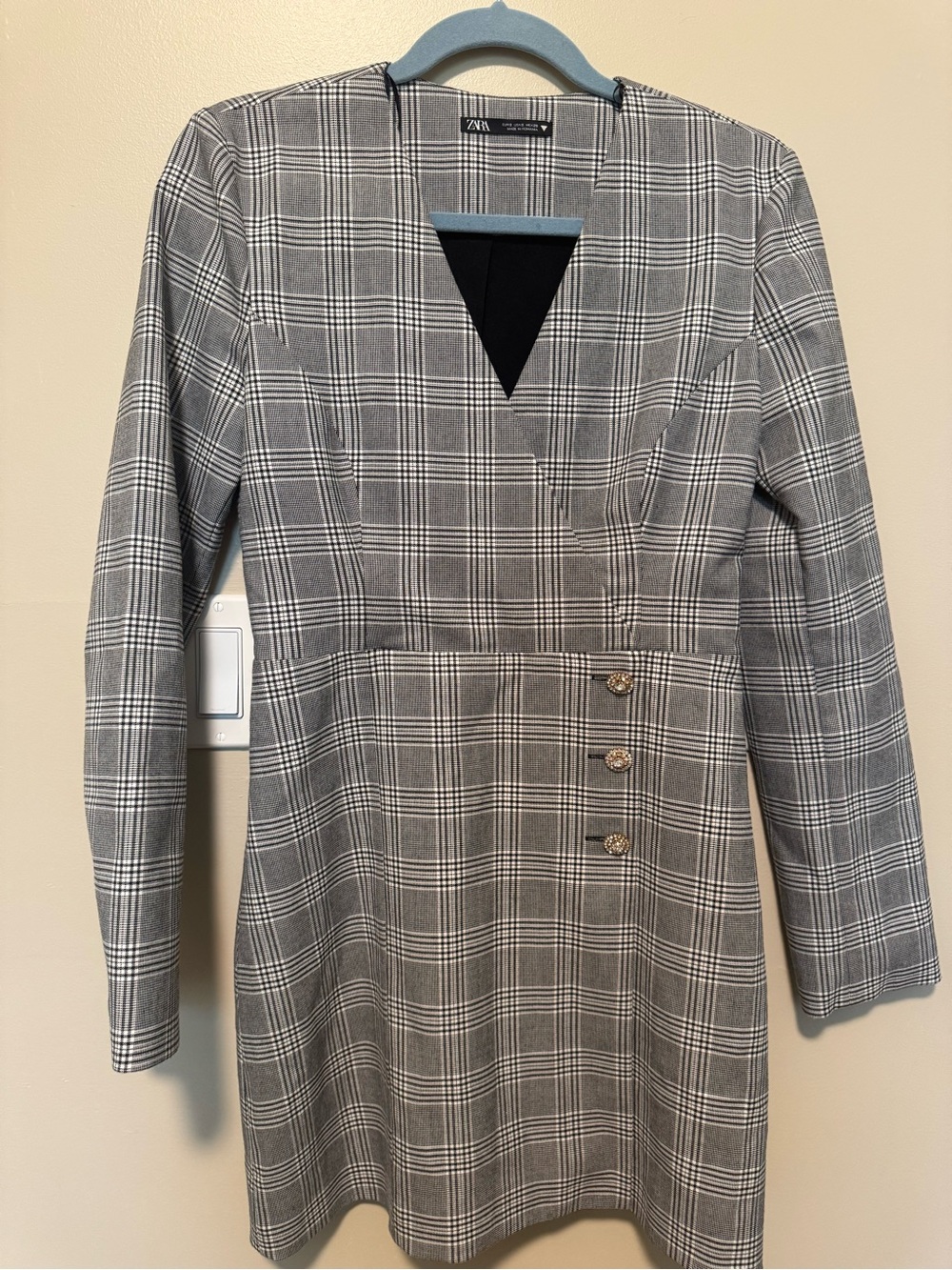 Zara Gray Plaid Tailored Blazer Dress - Picture 2 of 3